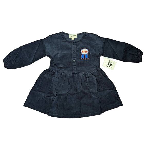 NWT Open Edit Corduroy Henley Dress Kids' Girl Navy Kind Award Patch Size 2 - Picture 1 of 5